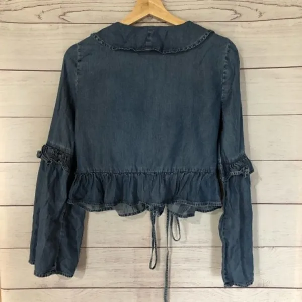 Altar'd State Neenah Preppy Boho Chambray Ruffle Wrap Bell Long Sleeve S‎ - Image 6