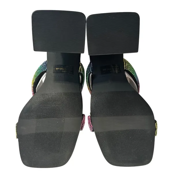 Open Edit Black Rainbow Rhinestone Square Toe‎ Block Heel Mules Slide  Size 8M - Image 7