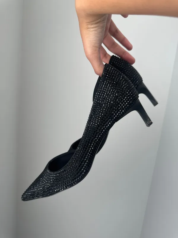 Zara Bedazzled Rhinestone All Black Pointed Kitten Heels Size 7 - Image 3
