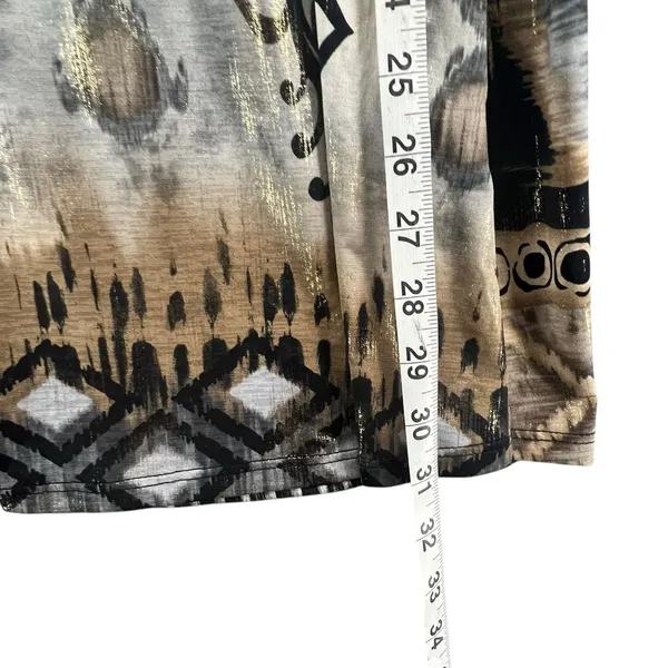 Parker Mini‎ Dress XS Black Gray Tan Gold Abstract Stretch Bell Sleeve Boho Chic - Image 10