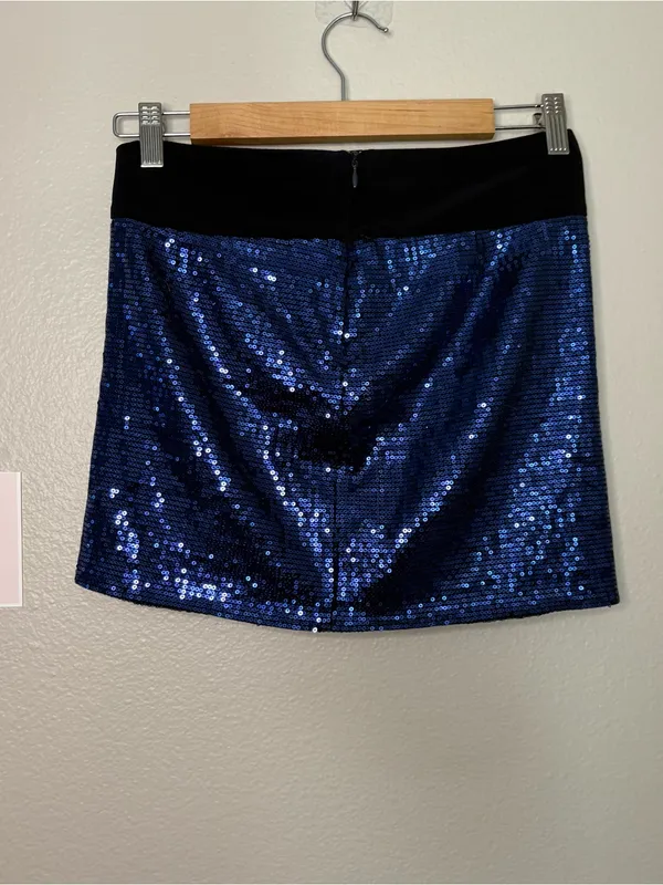 Russian Slavic sequin blue mini skirt party disco women’s motivi y2k 0 - Image 3