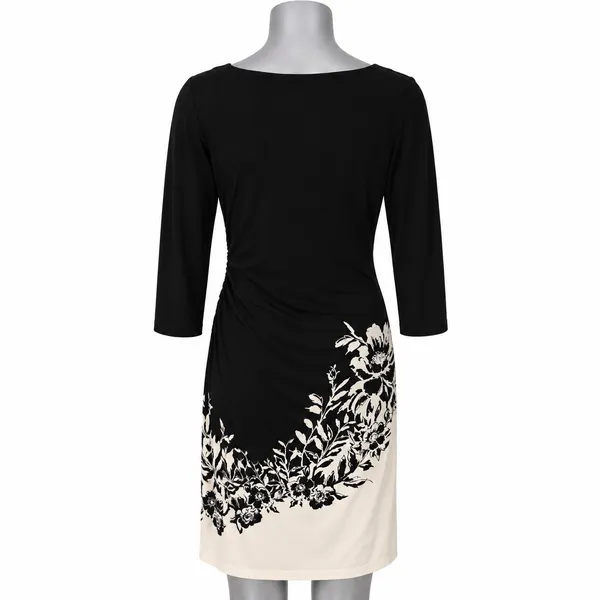 Lauren Ralph Lauren Women 4 Black Cream Floral Ruched Sheath Dress 3/4 Sleeve - Image 3