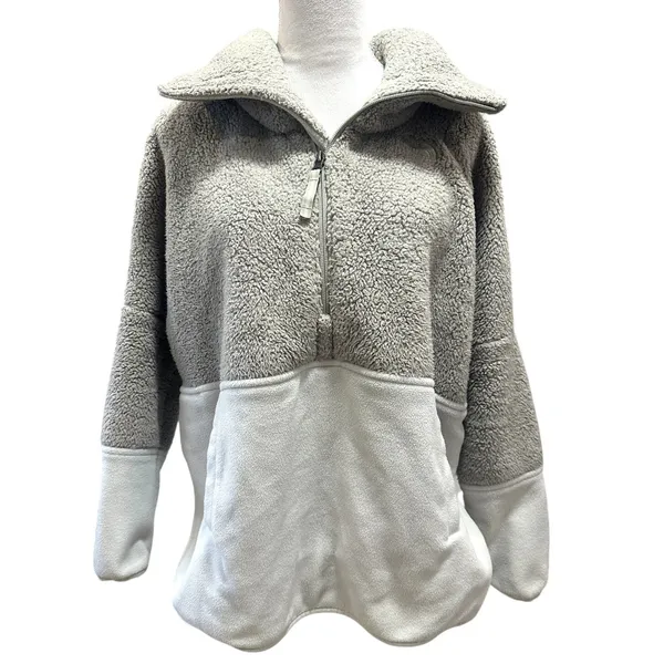 The North Face Women's Gray Cream Colorblock Sherpa Fleece Pullover Jacket S - Image 2