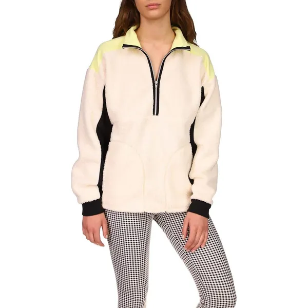 Sanctuary Womens Quarter Zip Sherpa Fleece Pullover CT3228MX2 Cream Neon S‎ - Image 9