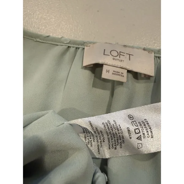 Loft Top Womens Medium Mint Green Swiss Dot Polka Dot Faux Wrap Work Office - Image 3