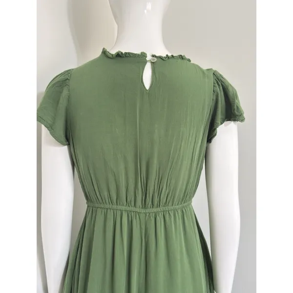 Polagram Green Midi Dress Size S Boho Cottagecore Prairie Crochet Flutter Sleeve - Image 5