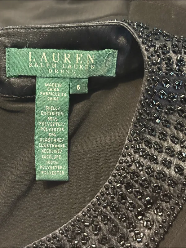 Lauren Ralph Lauren Classic Black Sleeveless Beaded Neck pleated Dress size 6 - Image 6