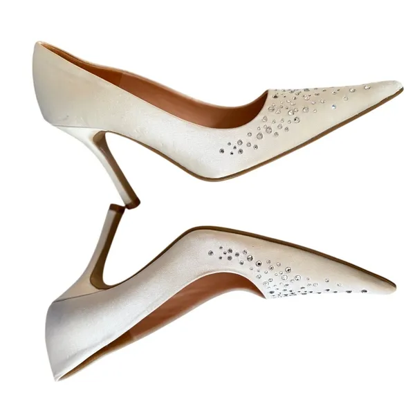 Dune White Satin Pointed Toe Crystal Rhinestone Embellished Bridal Pumps - Image 8