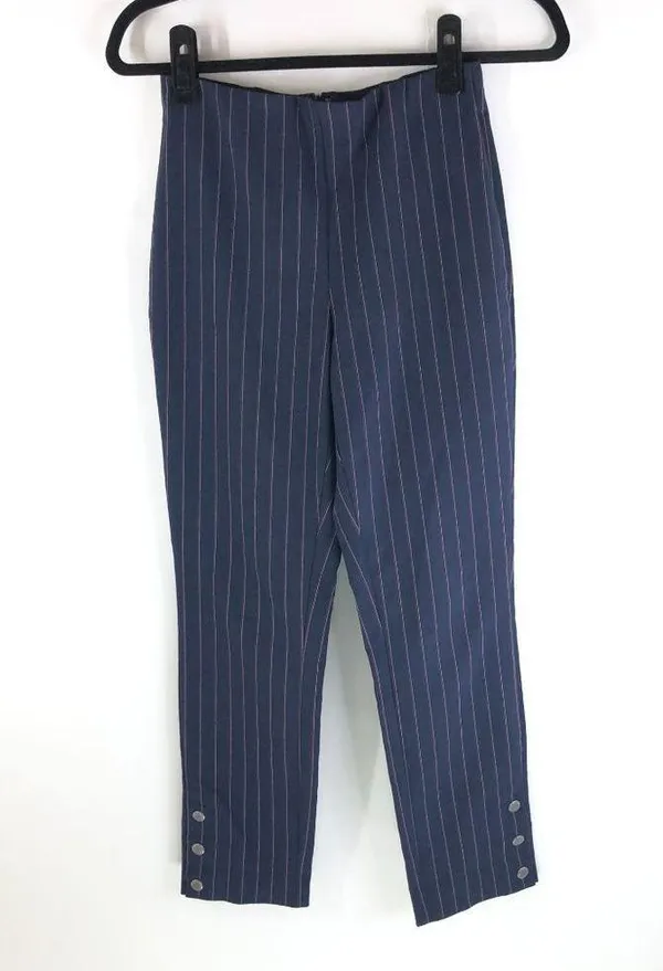 Rag & Bone Navy Blue Red Pinstripe Simone Cropped Side-Snap Pants Size 2 - Image 3