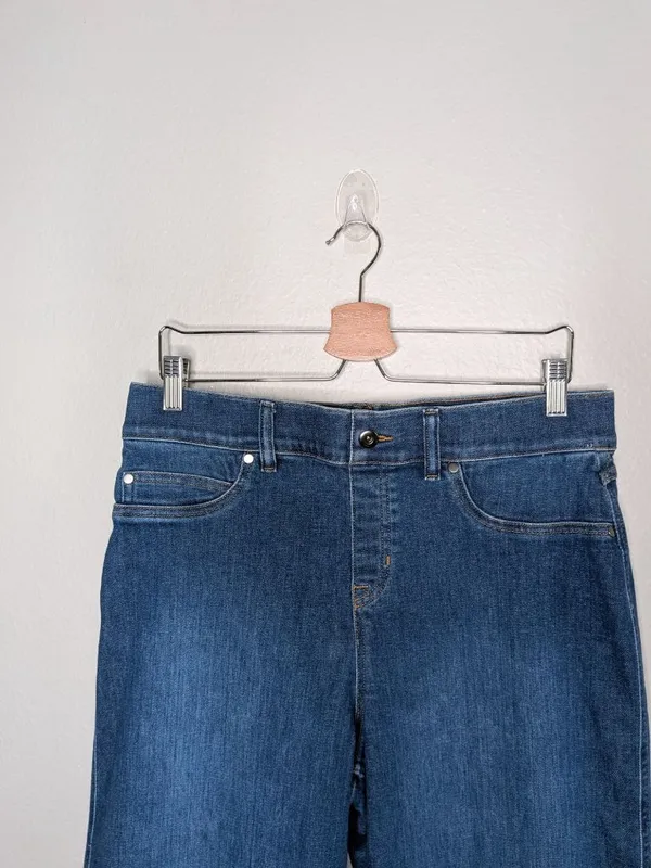 Spanx Womens XL Shapxshape Denim Blue Wide-Leg Crop Jeans 21649q - Image 2