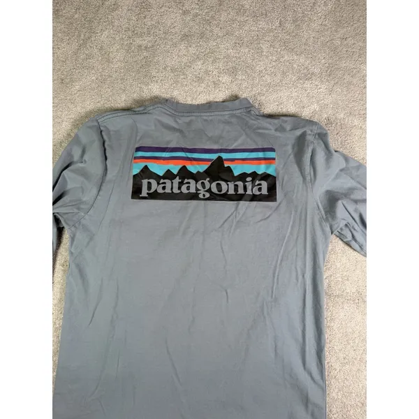 Patagonia Back Logo LS T-Shirt Womens L Regular Light Blue Hiking Camp Outdoors - Image 2