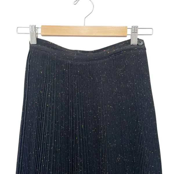Vintage 60s Campus Casuals Wool Pleated Midi Skirt Black Confetti Fleck Size XS - Image 6