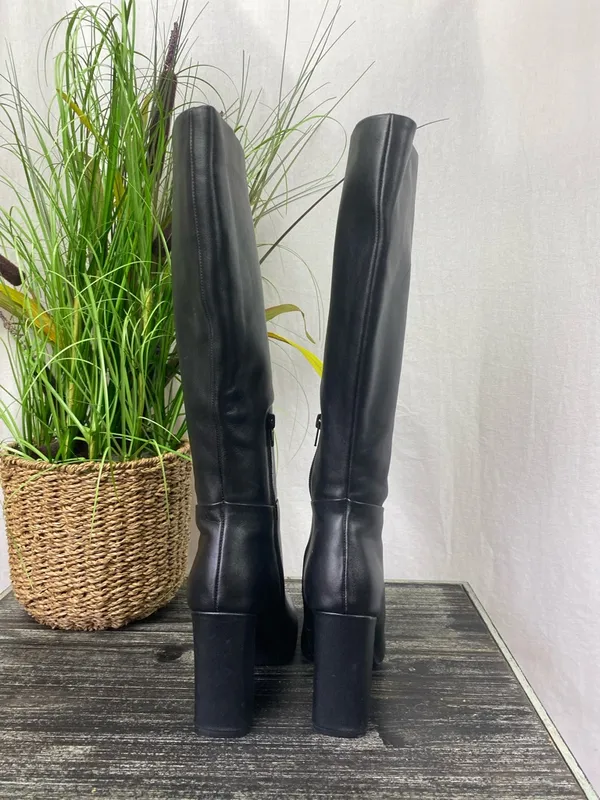 Steve Madden Black Ally Zip Up Knee High Block Heel Square Toe Boots 6.5 - Image 5