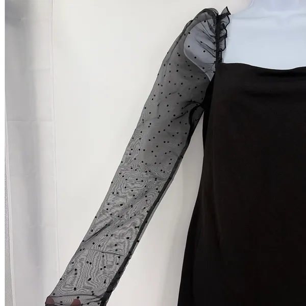 Lucy in the Sky Y2K Sheer Sleeve Dress Sz L Polka Dot Whimsigoth Club Coquette - Image 3