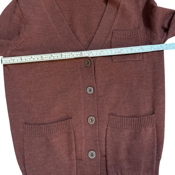 100% Merino‎ Wool Cardigan Sweater Brown Button Front Pocket Classic Sz XS - Image 5