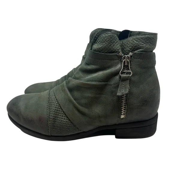 Miz Mooz Sunny Green Leather‎ Ankle Booties Boots Ruched Zip EU 36 US 6 Womens - Image 13