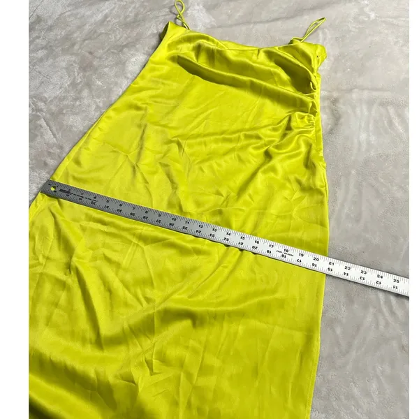 Vero Moda Midi Dress Women's Small Yellow Satin Ruched Strappy Square Neck NWT - Image 10