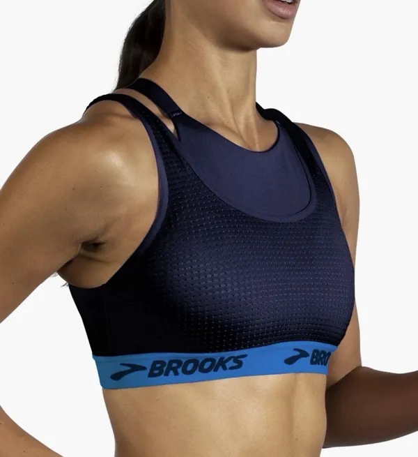 Brooks Running Sports Bra Womens Blue Mesh Strappy High Neck Crop Top Size L - Image 2