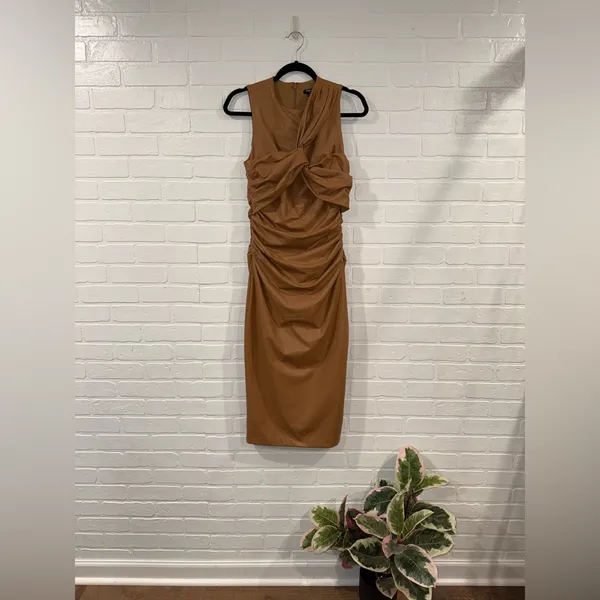 Express Body Contour Faux Leather Twist Front Midi Dress w/Built-In Shape Wear - Image 3
