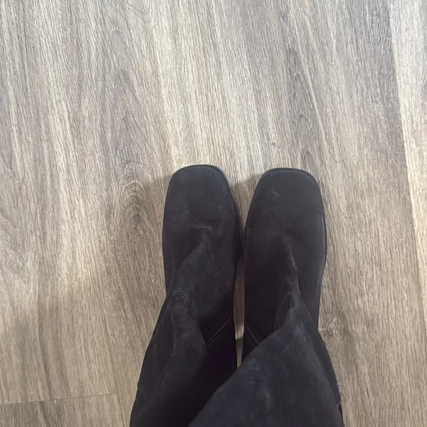 Free People Black Tall Boots Size 8 Leather Platform Square Toe Heeled - Image 9
