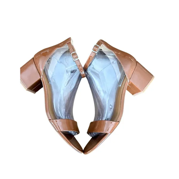Steve Madden Womens Tan Patent Leather Block Heel Ankle Strap Sandals Size 9 - Image 6