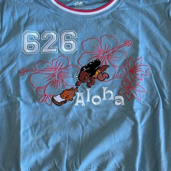Disney Lilo & Stitch Floral Cropped Ringer T-shirt Blue Small NWT IN PACKAGE - Image 5