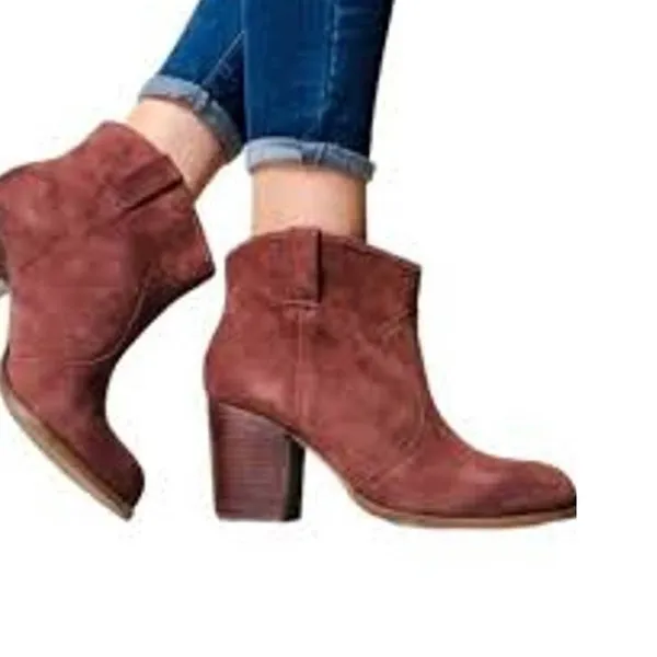 Splendid‎ Suede Ankle Boots Leather Block Heel Western Booties Burgundy Size 5.5 - Image 3