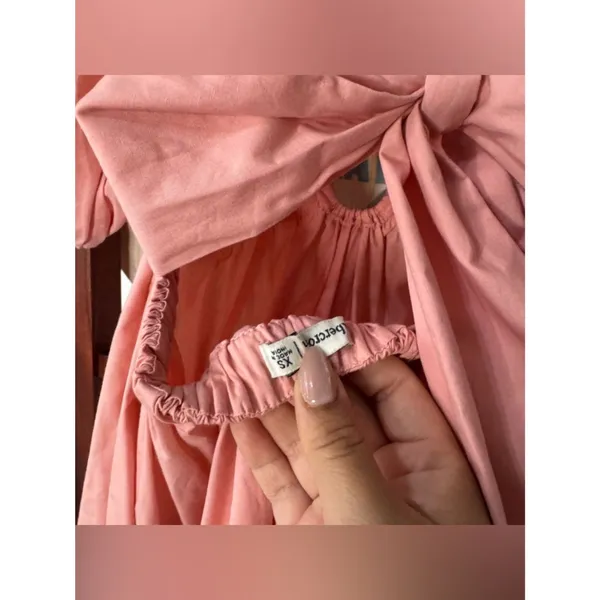 Abercrombie and Fitch O-Ring Backless Midi Puff Sleeve Dress Pink - Image 9
