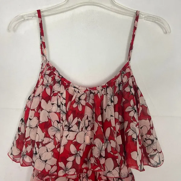 TTI Floral Off Shoulder Chiffon Red Maxi Dress Size Small - Image 5