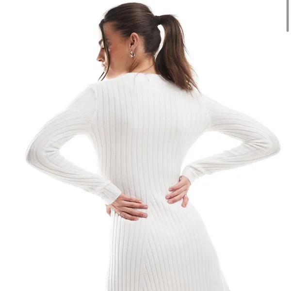 Hollister knit long sleeve mini dress in cream medium - Image 2