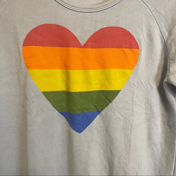 Sundry Baby Blue French Terry Rainbow Heart Crew Neck Sweatshirt NEW WITHOUT TAG - Image 4