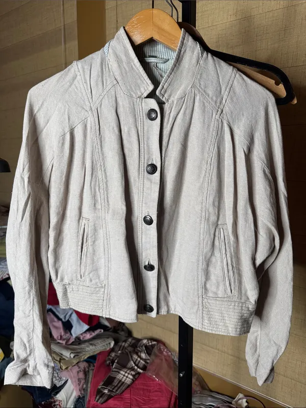 Free People Linen Blend Beige Utility Jacket Size XS - Image 3