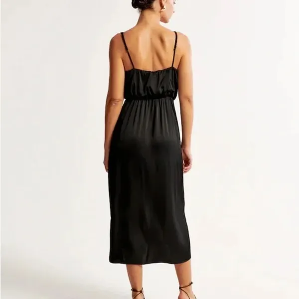 Abercrombie and Fitch Satin Draped Wrap Midi Dress Size Medium Light Brown - Image 6