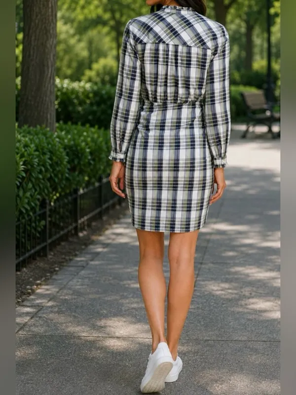 Veronica Beard Vilette Mini Shirt Dress Army Plaid size 8 - Image 4