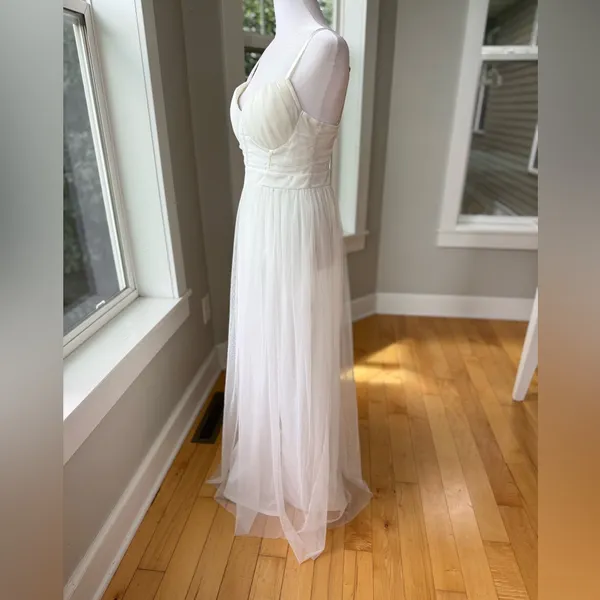 IRIS White Mesh Grecian Homecoming Dress Gown Size Medium FLAW - Image 2