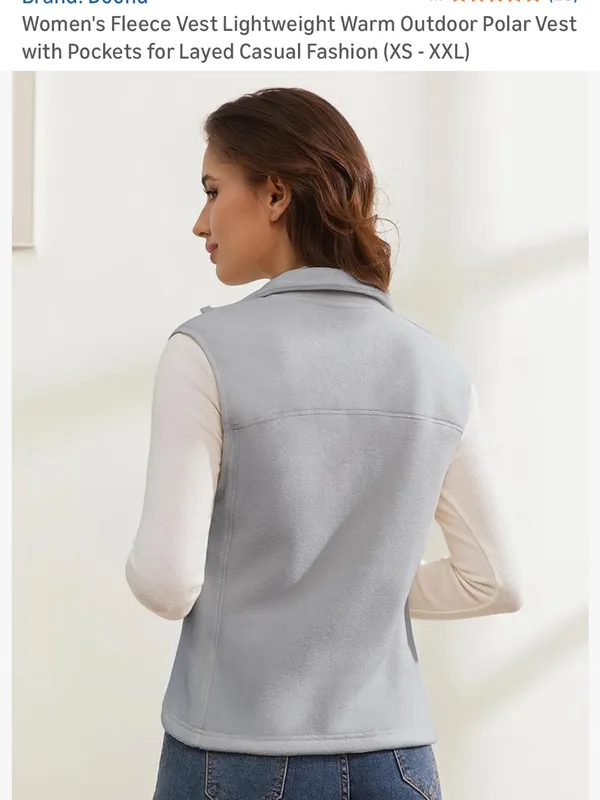 Light Gray Women’s Zip-Front Fleece Vest - Image 5