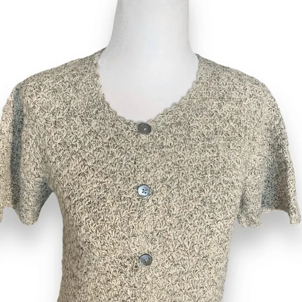 Vintage Marled Knit Cardigan Oatmeal Sweater Coastal Grandmother 90s Minimalist - Image 3