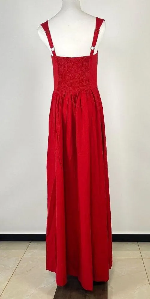 NWT Farm Rio Stretch Linen Blend Cami Maxi Dress Size S Classic RED - Image 11