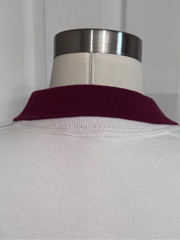 Vintage Fall Leaf Sweatshirt 90s Embellished Collar White Burgundy XL - Image 4