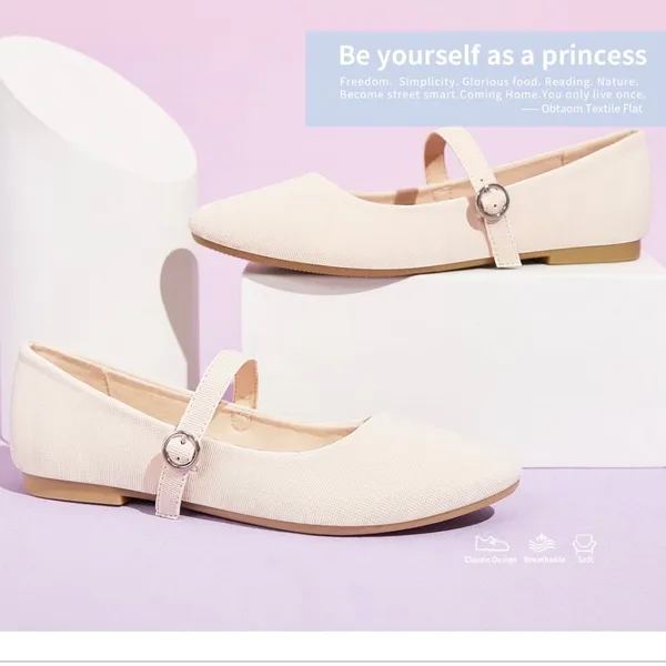 NWT ~ Women's Beige Mary Jane Round Toe Ballet Flats Dressy Fabric Shoes Size 10 - Image 6