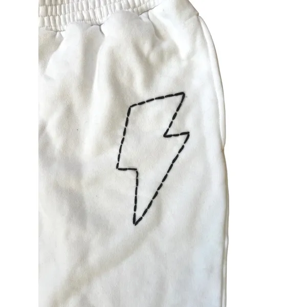 Unemployed Denim White‎ Embroidered Sweatpants XS Lightning Bolt Streetwear EUC - Image 2