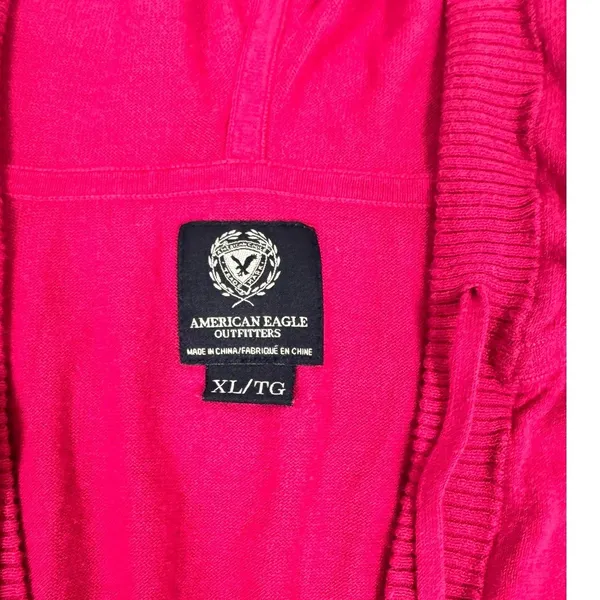 American Eagle‎ Outfitters Pink Hooded V-Neck Sweater Long Sleeve XL Womens - Image 3