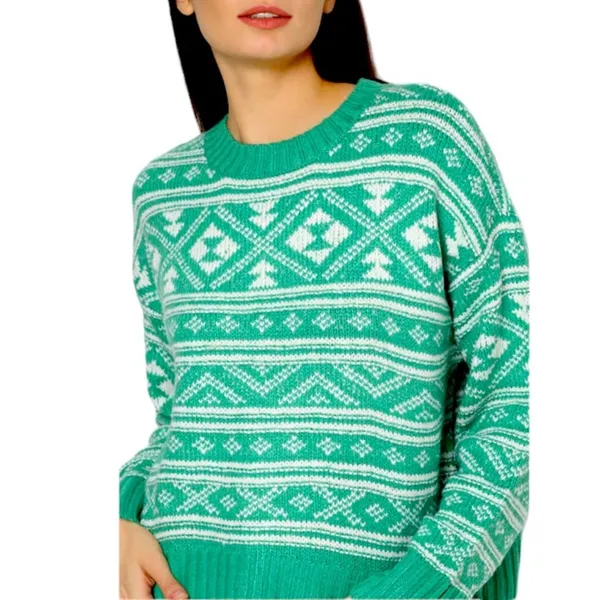 American Eagle Snowdrift Fair Isle Sweater | Green & White | Large - Image 13