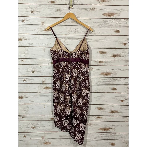 Bardot Dalia Asymmetrical Lace Midi Dress - Burgundy Floral - US 6/Small - Image 15