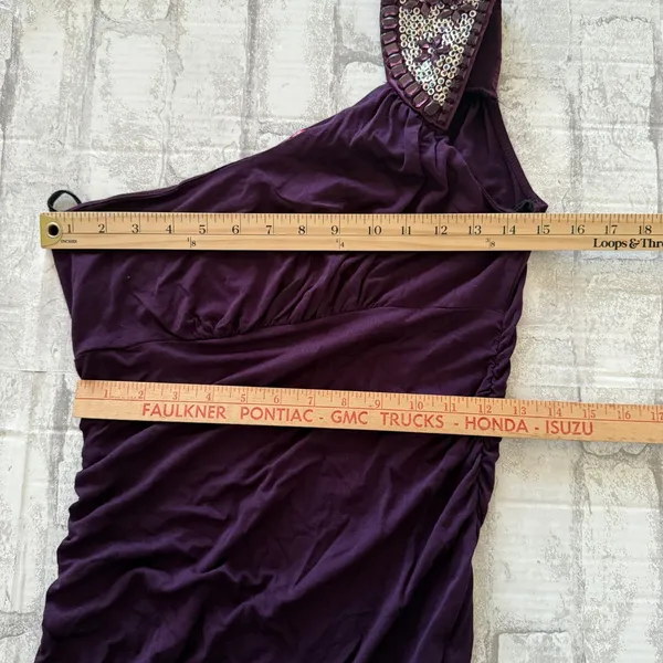 NWT Body Central Y2K Purple Beaded One Shoulder Lightweight Luxe Mini Dress Sz M - Image 8