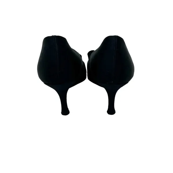 Stuart Weitzman Gigiritz Black Satin Ruffle Peep Toe Pumps‎ Heels Size 7.5 - Image 6