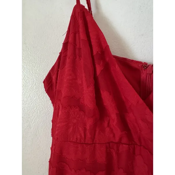 Lulus Perfectly Picturesque Red Floral Burnout Surplice Midi Dress Size Large - Image 6