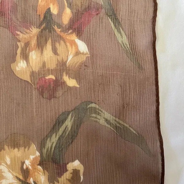 Vintage Ralph Lauren Floral Iris Print Autumnal Brown Silk Chiffon Long Scarf - Image 6