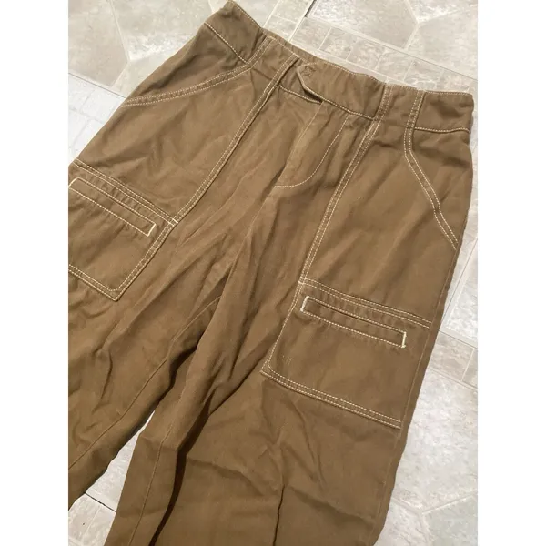 Anthropologie Porter Spicy Mustard Brown Wide Leg Cropped Utility Pants 2 - Image 3