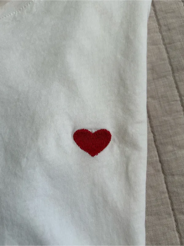 Sézane Conrad white embroidered tiny heart, cotton T-shirt, oversize XXS - Image 2